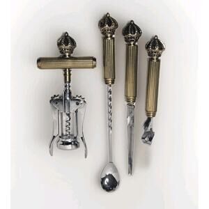Vintage Maxwell Phillip Heavy Brass Crown Stainless Steel Bar Tool Lot Of (4)